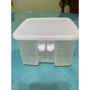 Tupperware FridgeSmart Small Square Produce Saver Clear White Vented 6x6x3.5